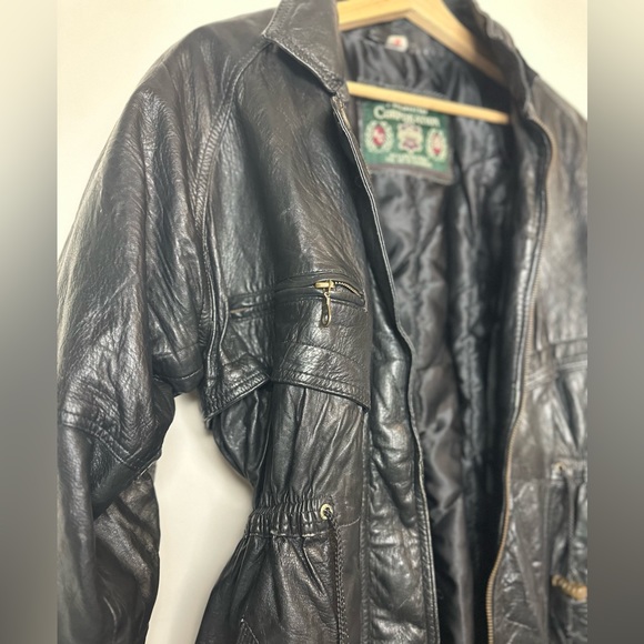 VINTAGE 90s cinched waist hourglass black leather jacket women’s Small/Medium. - Picture 5 of 14